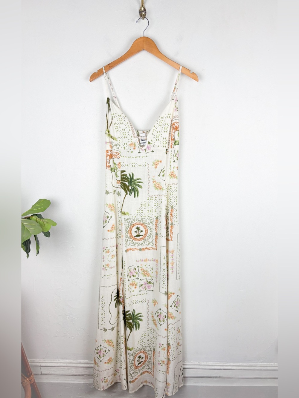 NWT Paper Heart Australia Tropical Print Linen Blend Maxi Dress Sz M - Picture 1 of 7